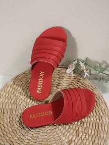 Dép xăng đan thời trang ngoài trời cho trẻ em, dép đế bằng mũi vuông mùa hè, dép quai đơn, giày mới cho bé gái, dép đi biển thời trang. - Đỏ - Xem 3