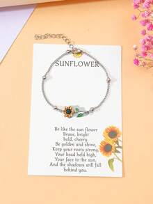 Goodwaro 1pc Elegant Alloy & Enamel Sunflower Beaded Bracelet With Delicate Card Package Perfect For Women's Daily Wear Valentines,Mom,Mother,Mother's Day,Gift - Multicolor - View 11