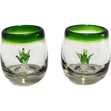 MAREY Vasos Mezcaleros Tequileros Vidrio Soplado Artesanal Hecho en Mexico| 2 Oz. Barril(Puesto Verde - Cactus, 2) - Posta Verde - Agave - Ver 9