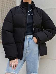 1 件青少年女孩休闲户外夹克，舒适保暖内衬立领风衣，适合春季、秋季、冬季