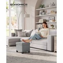 SONGMICS Storage Ottoman Small Ottoman Foot Rest With Legs 32 X 40 X 33.5 Cm Foot Stool Ottoman With Storage Load Up To 660 Lb For Living Room Bedroom Dorm  Gray ULSF012G02
