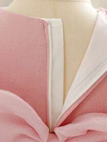 Vestito da damigella d'onore per bambine con collo rotondo, schiena in rete con fiocco, motivo floreale carino, adatto per feste di 1° compleanno, matrimoni, uscite, non include fascia per capelli