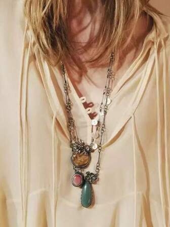 1 件全新泪珠花卉吊坠 2 件套波西米亚风格时尚项链女士