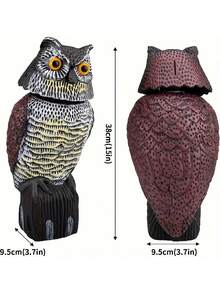 360° 旋转头逼真猫头鹰惊吓鬼，旋转头猫头鹰驱鸟器，塑料驱鸟器，逼真设计的花园保护器，用于户外害虫控制，户外装饰 - 非常适合花园、庭院和家居装饰 | 室内/室外使用 | 无需电源