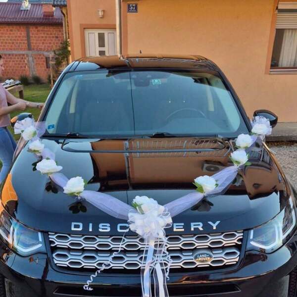 Corona de techo de rosa blanca elegante con cinta para el asa de la puerta - 160 cm / 62,99 pulgadas Decoración de flores artificiales para bodas, adecuada para coches, accesorios nupciales románticos, decoración de ocasiones festivas | Corona elegante | Alta calidad, accesorios de boda