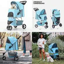 MoNiBloom Cochecitos plegables para perros pequeños con cubierta para el clima, carrito de paseo para mascotas de 3 ruedas para perros y gatos con cesta de almacenamiento y soporte para tazas, malla(Verde (Mint Green)) - Tipo 4 - Ver 1