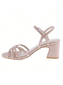 Women Chunky Heel Strappy Platform Heels Square Open Toe Heeled Sandals Ankle Strap Block Heel - 米色 - 查看 3