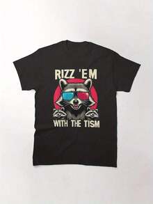 Rizz 'Em With The Tism Shirt, Men's Round Neck Comfortable Breathable T-Shirt, Summer Casual Fashion Tops2025 - 黑色 - 查看 7