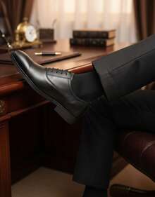 Zapatos Vestir Oxford para Hombre, punta redonda, con agujetas, tacón bajo, antideslizantes, estilo clásico para oficina y eventos formales - Negro - Ver 3