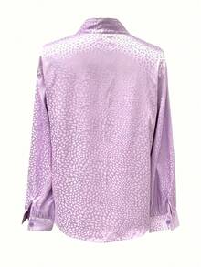 Blusa de Manga Longa com Decote em V em Cetim Jacquard, Adequada para Uso Diário e Looks de Férias - Lavanda - Visão 4