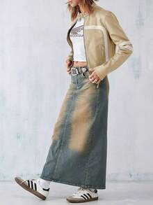 Women's Faux Leather Jackets Zip Up Stand Collar Cropped Viral Must-Have PU Coats Christmas Gift & New Year Gift - Apricot - View 5