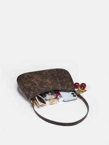 1 件 Novachic 女士花卉面料休闲单肩包，拉链开合，复古风格，腋下包，适合各种场合 - 咖啡棕 - 查看 6