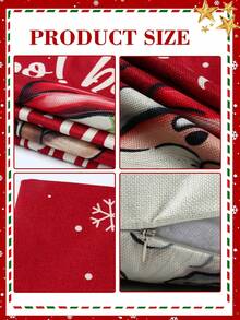 4Pcs Winter Christmas Pillowcase, Red Santa Claus Reindeer Snowflake Pattern Throw Pillow Cover Soft Cushion Cover,Linen Zippered Cushion Case For Porch Or Home (Single Side, No Pillow Core), Christmas Sofa Decoration Christmas Decorative Pillowcase, Christmas Decoration,Room Decor,Christmas Party Supplies,Christmas Gift,Xmas Decor,Home Decor,2026 New Year Decoration - Multicolor - View 9