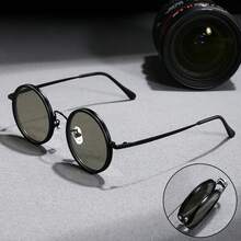 Retro einfache Kaleidoskop-Drehbrille für Partys, Steampunk-Stil mit einstellbarer Helligkeit, Metallrahmen mit grauer Linse, geeignet für Maskeraden und Modezubehör, Modebrillen mit Statement | Steampunk-Brillen | Metallrahmen-Brillen