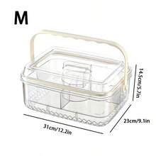 1 pieza Caja de almacenamiento hermética transparente de 6 compartimentos para frutas y aperitivos para la cocina/comedor, fácil de limpiar, diseño con asa portátil, adecuada para picnic, camping, fiestas - Blanco transparente - Ver 10