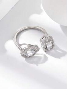 1 Peça Anel Aberto de Cobre Luxuoso e da Moda com Micro Incrustação de Zircônia, Elegante Qualidade Ajustável para Mulheres, Adequado para Casamento, Festivais e Eventos