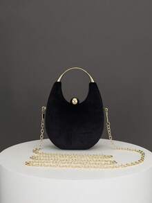 1pc Black Velvet Elegant Crystal Decor Handbag, 2025 New Autumn/Winter Fashion Party Metal Strap Wallet, Fits Lipstick & Jewelry, Suitable For Evening, Wedding, Prom And Valentine's Day - Black - View 2