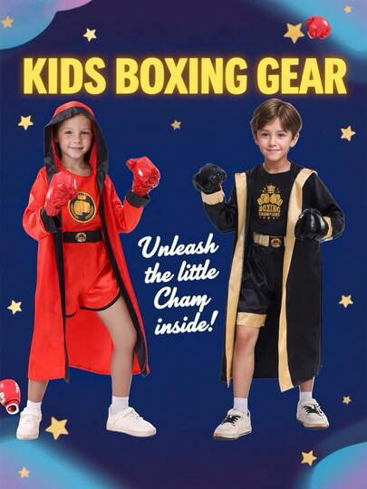 3-10岁女孩拳击冠军服装，万圣节角色扮演服装，生日派对舞台表演嘉年华主题派对服装