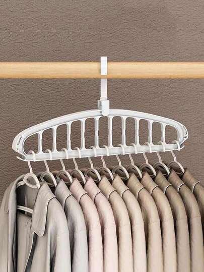 11-Hole Magic Folding Clothes Hanger Organizer, Multi-Functional Non-Slip Plastic Portable Hanging Wardrobe System, Enclosed Storage Capacity 3.2 Cubic Feet - Lightweight (1pc)