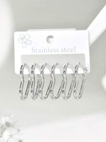 6 件套优雅锆石小环耳环，不锈钢，适合日常佩戴 - 彩色 - 查看 19