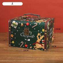 Weihnachtsstil PU-Leder Retro-Schmuckaufbewahrungsbox aus Holz mit Griff ID-Aufbewahrung Schatz Holzbox Kleinigkeiten Aufbewahrungsbox Weihnachtsgeschenk Heimdekoration Weihnachtsfeier Tischdekoration Multifunktionale Schmuckschatulle Kosmetikaufbewahrungsbox Feiertagsgebrauch