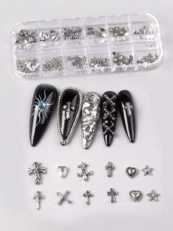 1 Box dunkle Legierung Punk Y2K Stil Schmuckset, 12 Stücke/Box, geeignet für verschiedene Anlässe