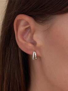 1 Pasang Set Anting Bertingkat, Anting Zirkonia Perak, Anting Tulang Rawan, Helix, Cuping Telinga, Set Anting Kecil, Cocok Untuk Anak Perempuan - Perak-1# - View 1
