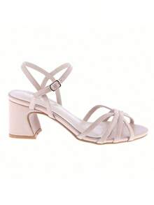 Women Chunky Heel Strappy Platform Heels Square Open Toe Heeled Sandals Ankle Strap Block Heel - 米色 - 查看 2