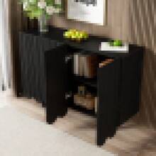 Sideboard, Teardrop-Shaped Sideboard With Molded Doors And Cushion Hinges - Black + Particle Board - View 2