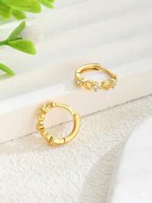 1 Pair Minimalist Heart-Shaped Earrings, Inlaid With White Zirconia, Suitable For Girls, Family And Friends To Wear On Occasions Such As Parties, Festivals, And Birthdays, A Exquisite Jewelry Accessory. - Yellow Gold - View 5