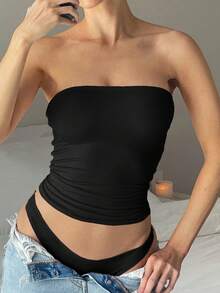 Vaiaye 女士无缝无肩带纯色弹力修身吊带背心，春夏百搭无肩带基础款背心，情人节时尚之选