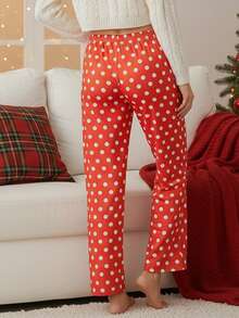 Women's Soft Pajama Long Pant, Polka Dots / Plaid Elastic Waistband Sleepwear Pajama Lounge Pants - 紅色 - 查看 5