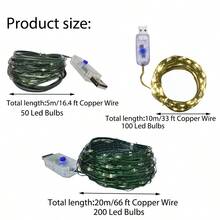 1件 LED 銅線串燈 USB 遙控彩色仙女燈，適用於聖誕樹裝飾、星光燈、藤蔓花環、室內節日裝飾、居家萬聖節裝飾 - 白光 - 查看 4