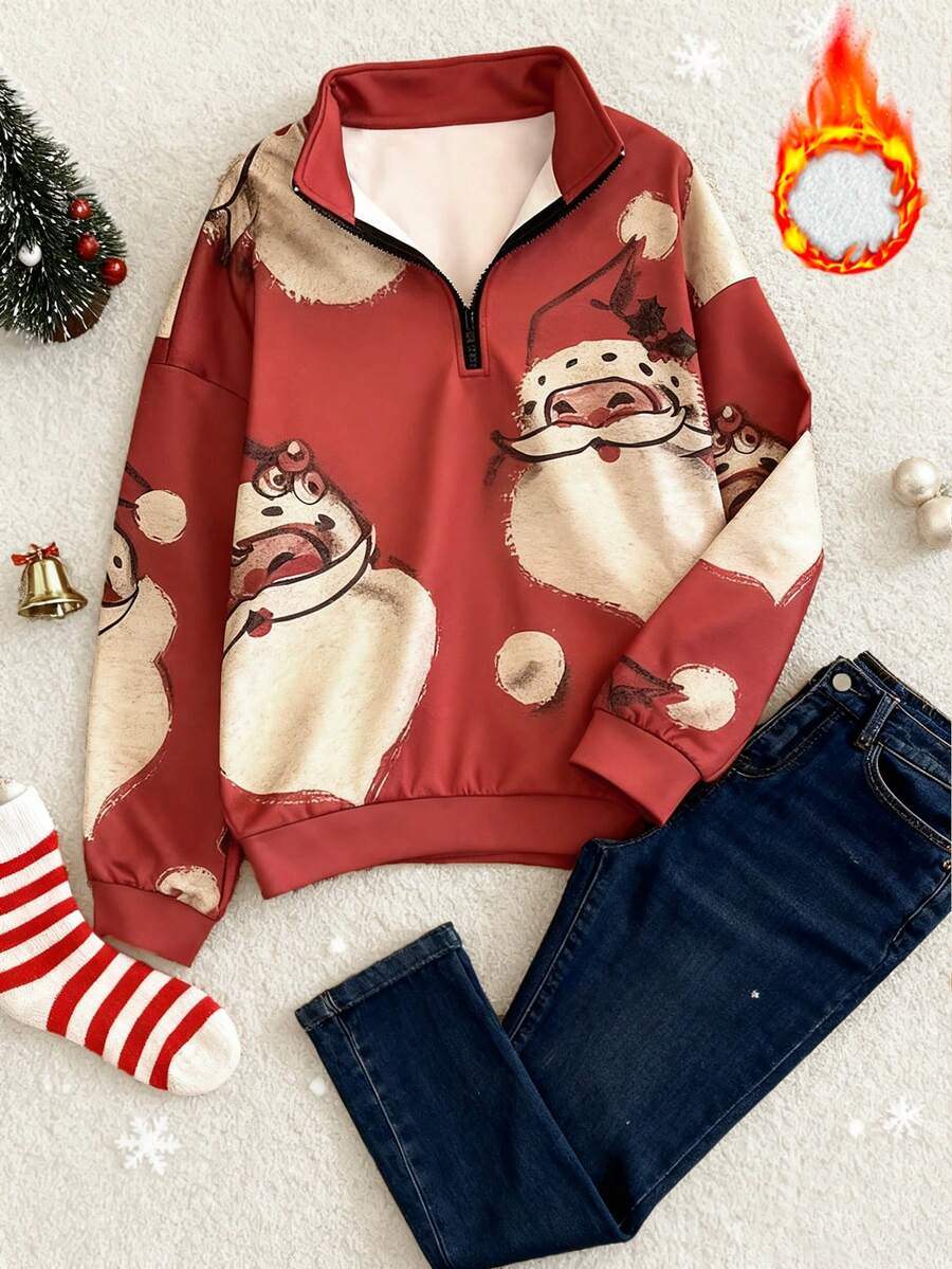 Women's Fashionable Casual Comfortable Blue And White Christmas Tree Long-Sleeve Hooded Oversized Pocket Pullover Sweatshirt For Fall And Winter