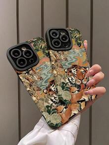 1pc Fashionable Retro Cute Tiger Striped Pattern High-D Faux Leather Anti-Fall Anti-Fingerprint Shockproof Phone Case Compatible With Apple And Models.Christmas Accessories. - Nhiều màu 4 - Xem 7