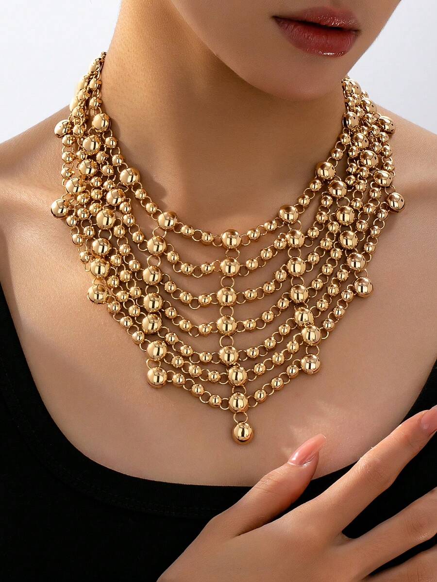 1 buc colier cerc metalic auriu, stil boem, pentru femei, modă elegantă vintage exagerată, potrivit pentru plajă, petrecere, banchet și purtare zilnică