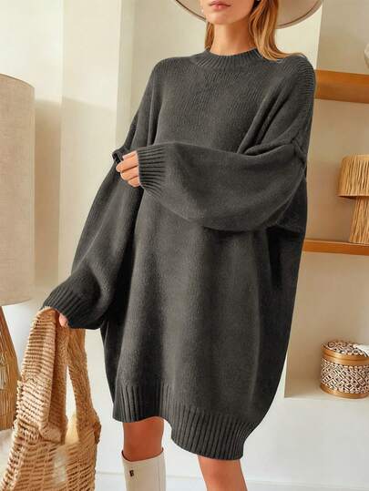 1 件大码宽松纯色罗纹大码毛衣，休闲家居和日常穿着，秋冬