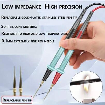 4mm Universal Multimeter Probe Silicone Test Wire, Multimeter Special Pointed Metal Measuring Probe, Gold-Plated Pen Tip Replaceable Pen Tip, Supports 1000V, 10A, 20A
