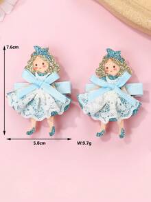 2pcs/Set Frozen Princess Element Hair Clips, Laser Cut Glitter Non-Woven Fabric & Mesh Material, Padded Design, Suitable For Women Daily Hair Decoration