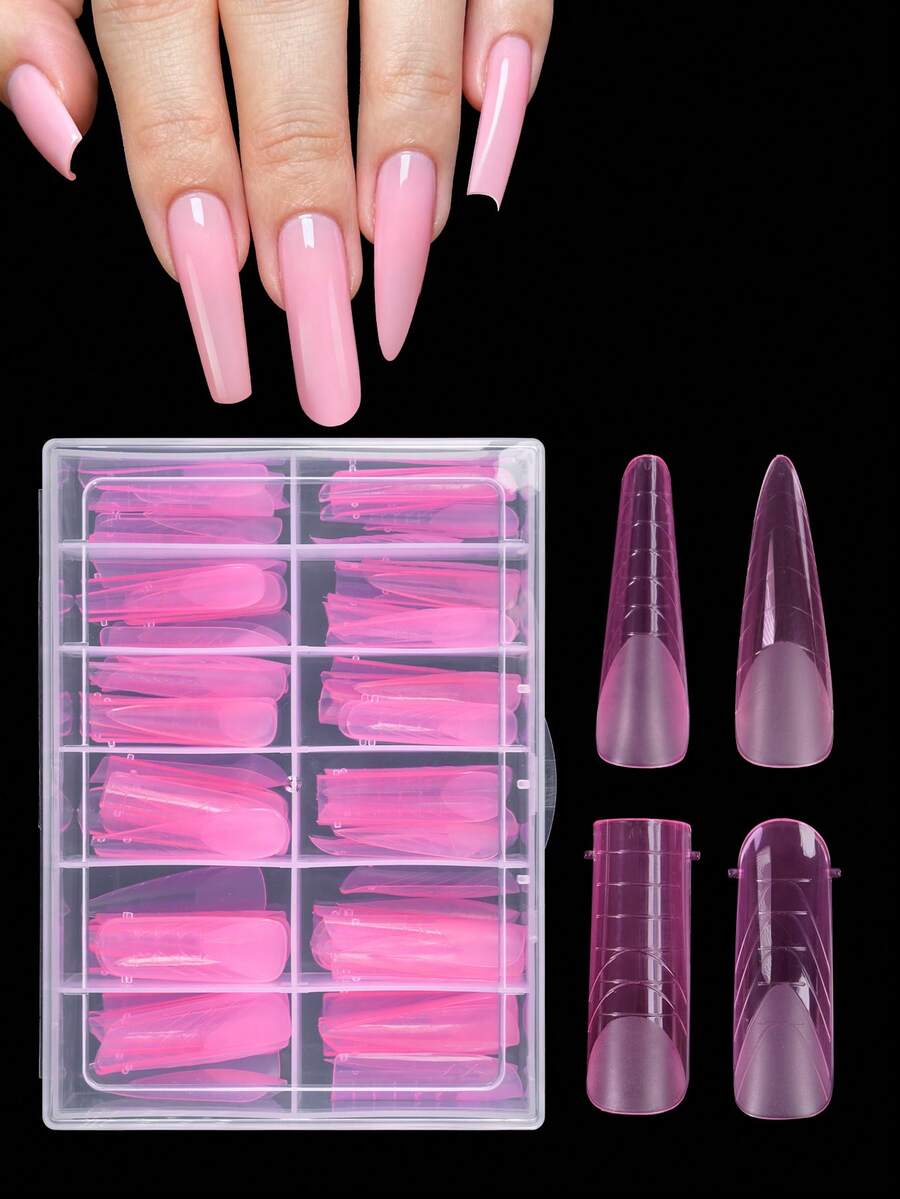 96PCS Pink Matte Dual Nail Forms Kit Full Cover Nail Mold Tips Acrylic Nail Extension Tools 4 Styles 12 Sizes Scale For Poly Nail Gel Salon Nails Design - Pink - View 1