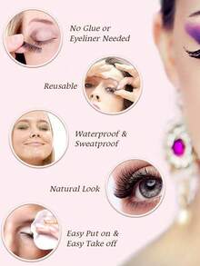 1pair Self-Adhesive False Eyelashes, Glue-Free DIY Lashes, Easy To Wear ,Natural Soft Reusable Lashes For Beginner Strip Lashes,Lashes,Eyelashes,Fake Lashes - Natural Lashes - View 2