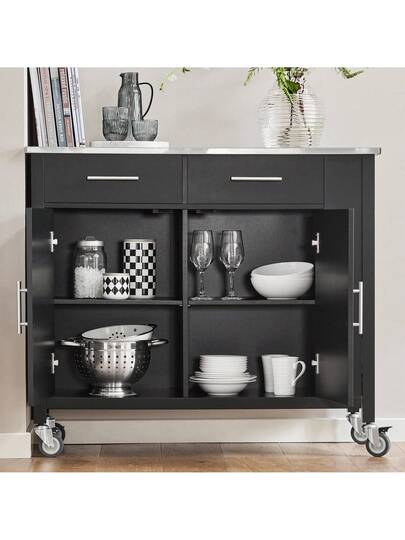 SoBuy FKW108 Kitchen Trolley Stainless Steel Top Isl Side Shelf Cabinet Sideboard On Wheels Serving Wit Approx.: 107 94 46 Cm view 2
