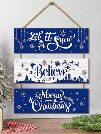3 件圣诞蓝色挂牌乡村风木质雪花壁挂装饰木质挂件适合节日冬季家居装饰