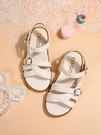 Children Fashion Outdoor Sandals Summer Square Toe Flat Shoes One-Strap Sandals New Style Girls Shoes Stylish Beach Slippers