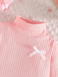 3pcs/Set Infant Baby Casual Cute Bow Ribbed Long Sleeve Bodysuit