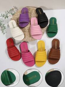 Dép xăng đan thời trang ngoài trời cho trẻ em, dép đế bằng mũi vuông mùa hè, dép quai đơn, giày mới cho bé gái, dép đi biển thời trang. - Đỏ - Xem 7