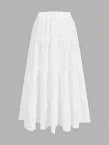 Women's Summer Casual Vacation White High Waist Pleated A-Line Skirt, Elegant Versatile Beach Party Maxi Skirt Spring - White - View 2