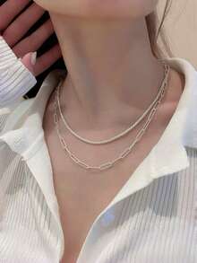 Women's Double Necklace - Two-Layer Design Gold And 925 Silver Plated, Minimalist And Elegant Style - Gold - View 3