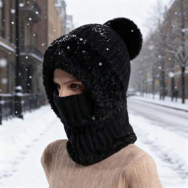 Set invernale 3 in 1 di cappello termico, sciarpa e maschera, scaldacollo antivento e balaclava, abbigliamento invernale da donna, regalo di San Valentino