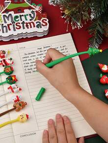 20支/套圣诞卡通中性笔，趣味圣诞树、雪人、姜饼人造型，中性墨水圆珠笔，适合作为圣诞派对礼物、办公及家居用品 - 彩色 - 查看 5